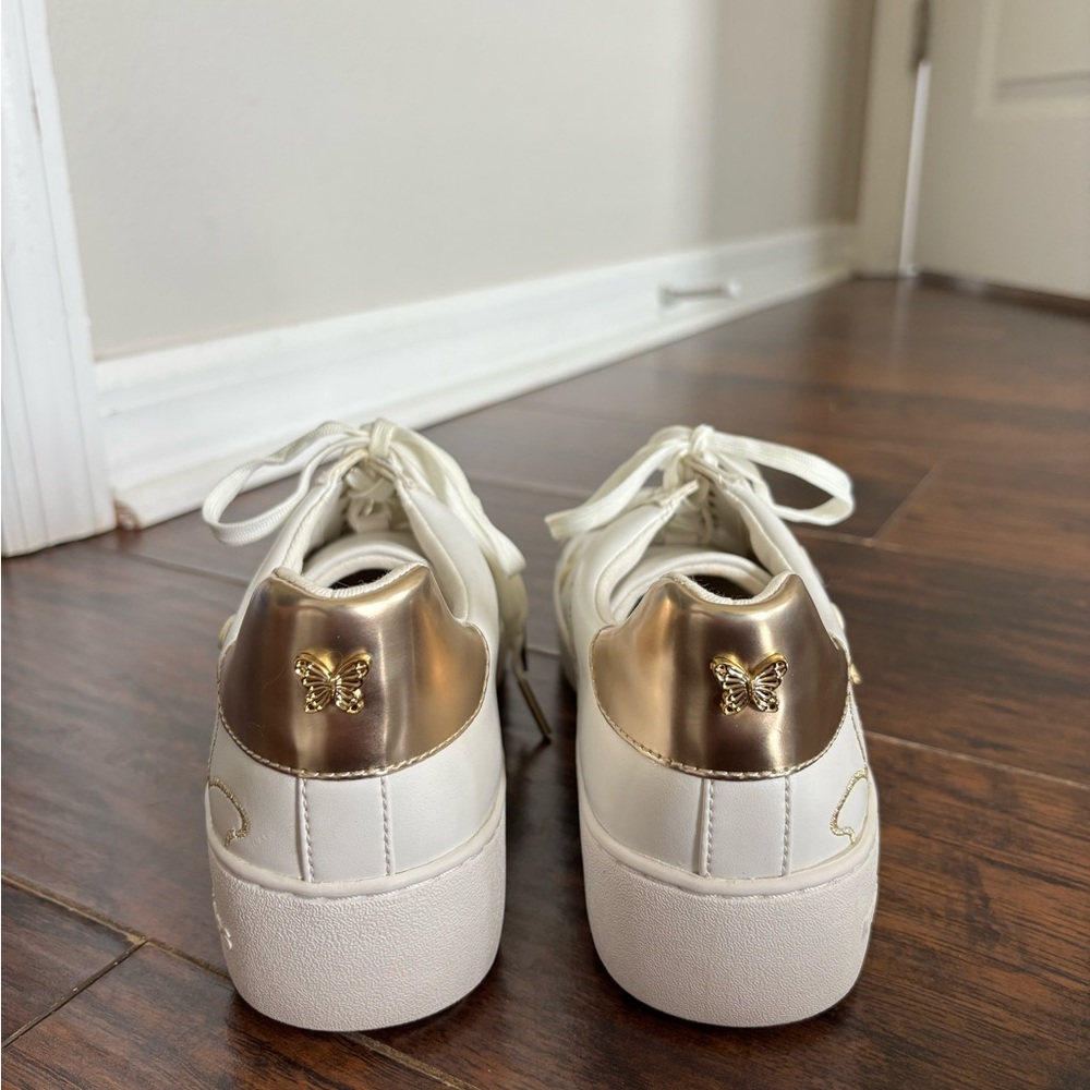 Michael Kors Butterfly White and Gold Sneakers - Picture 2 of 5